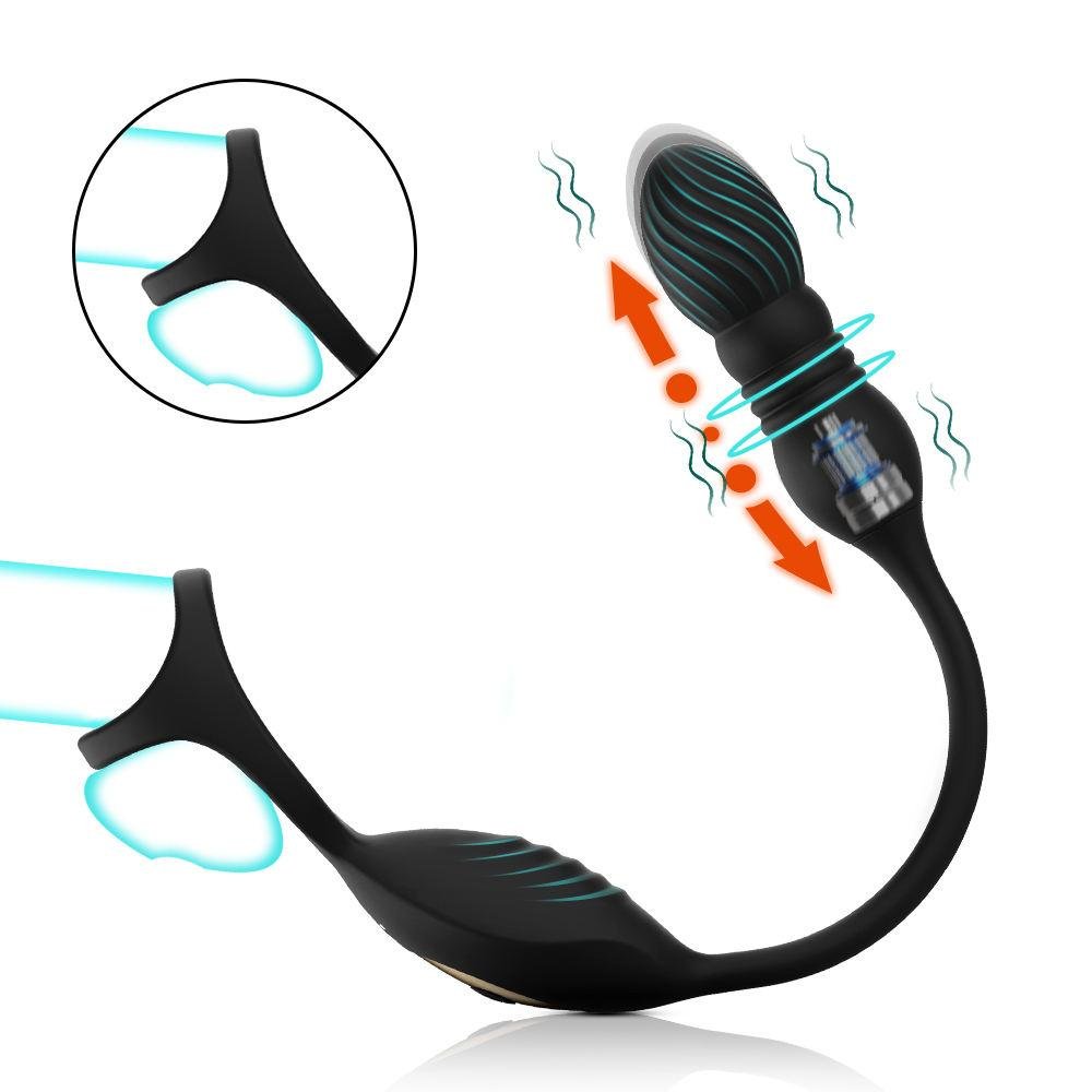 TB-A403 Triathrust Vibe Thrusting and Vibrating Butt Bullet WIth Attached Vibrator and Tri-C ring - Thrusting
