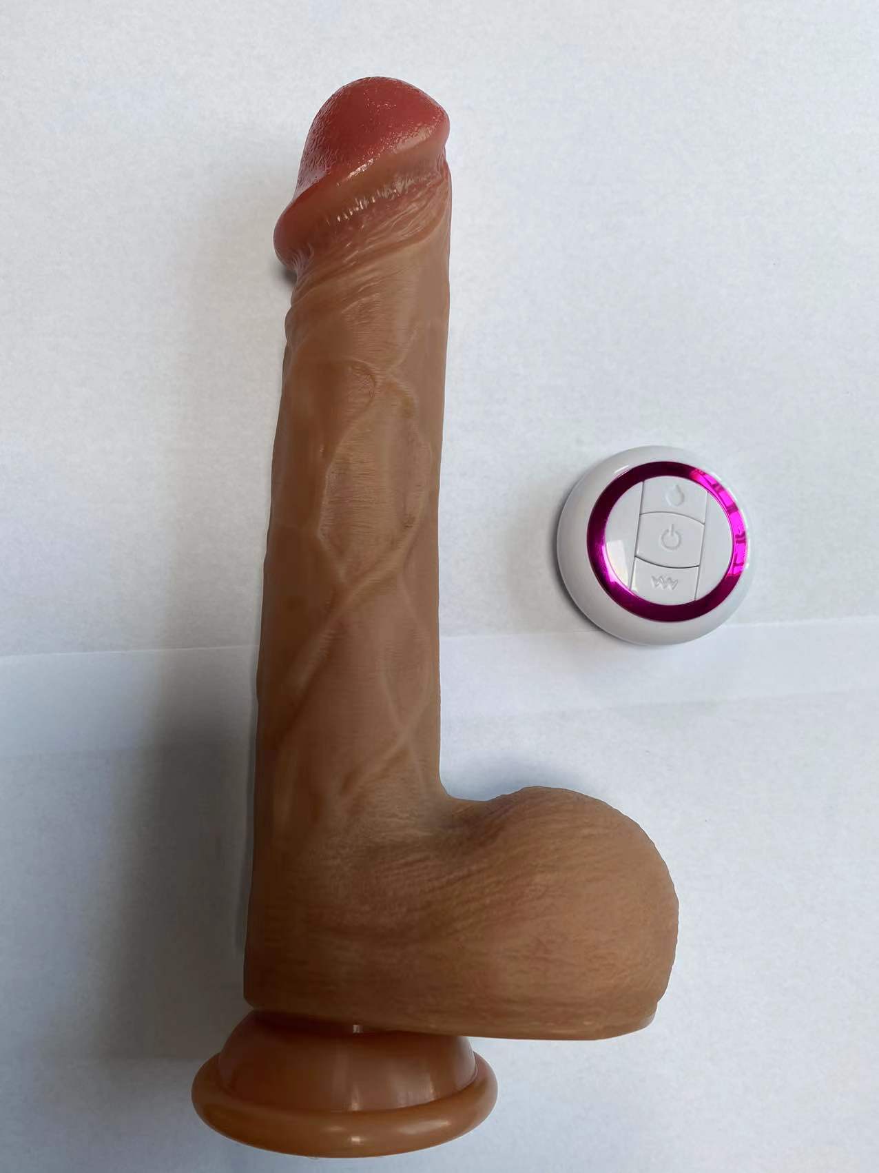 Telescopic Swinging Heating Vibrating Silicone Massager with Remote Control 23.5cm Slim - Realistic