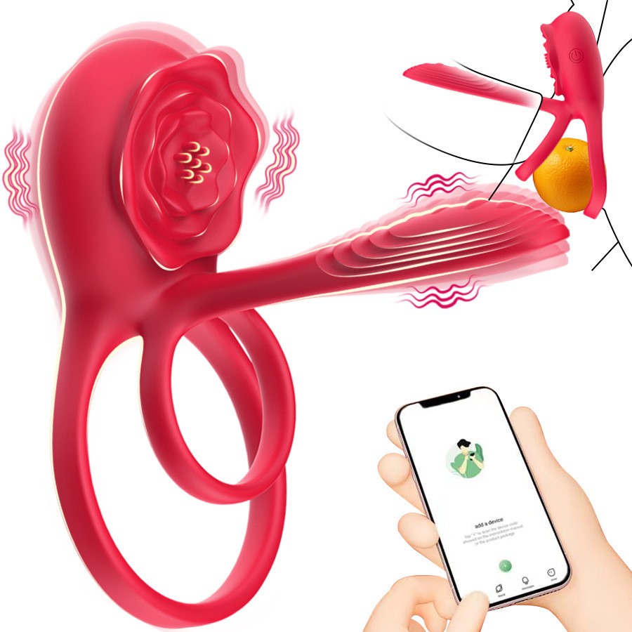 APP-controlled vibrating rose-shaped penile ring - Cock Rings