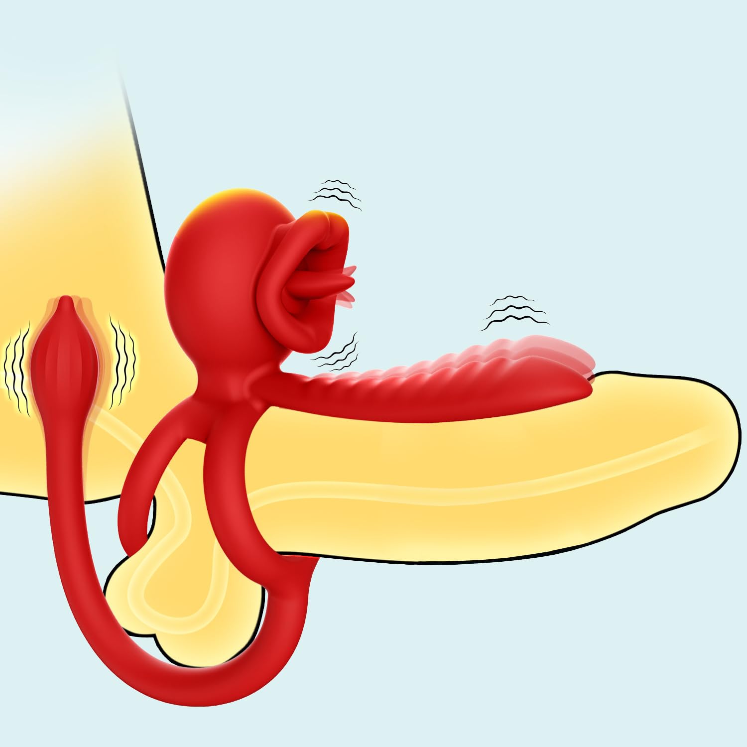 3-in-1 Dual Cock Ring Vibrator 9 Modes for Clitoral Stimulator with Tongue Licking - Cock Rings