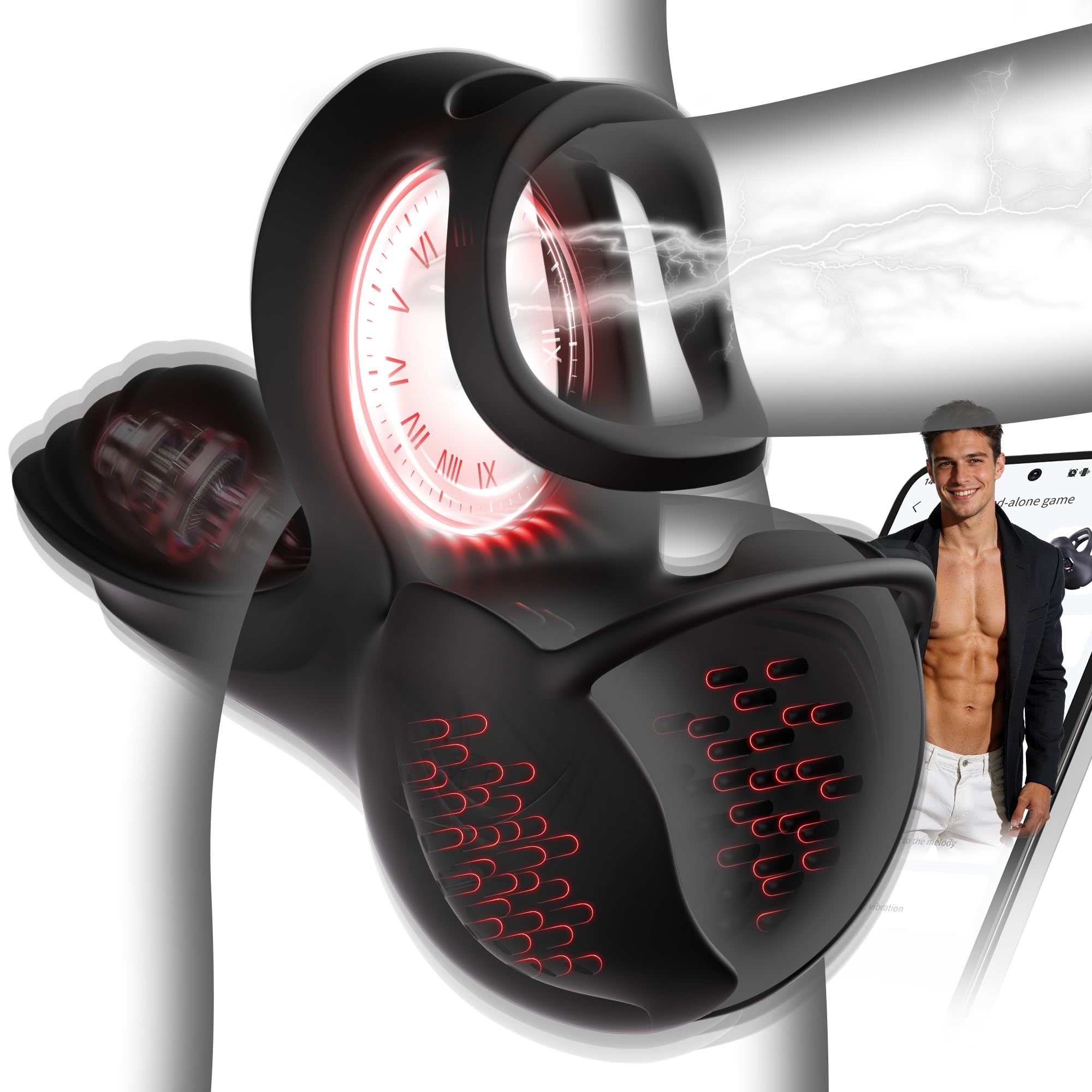 Penis Ring Vibrator Adult Toys for Men with 9 Vibration & 3 Heating Modes, 360° Wrapping Testicle Toys - Cock Rings